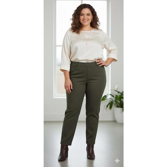 AVA & VIV Olive Straight Leg High Waist Pants Elastic Waist Womens Size 16W NEW - Picture 1 of 9
